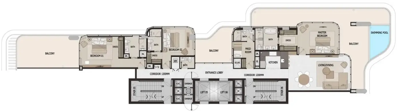 3 bedroom Apartments floor plan at Vitalia Palm Jumeirah Residences