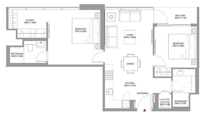 2 bedroom Apartments floor plan at Pristine Beach Residences