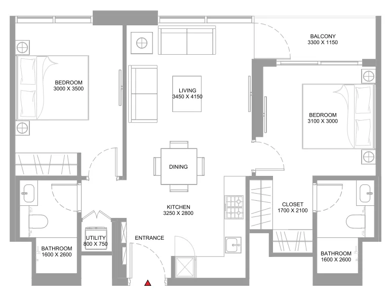2 bedroom Apartments floor plan at Coastline Beach Residences