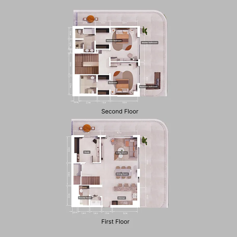 2 bedroom Duplex floor plan at Verdes by Haven