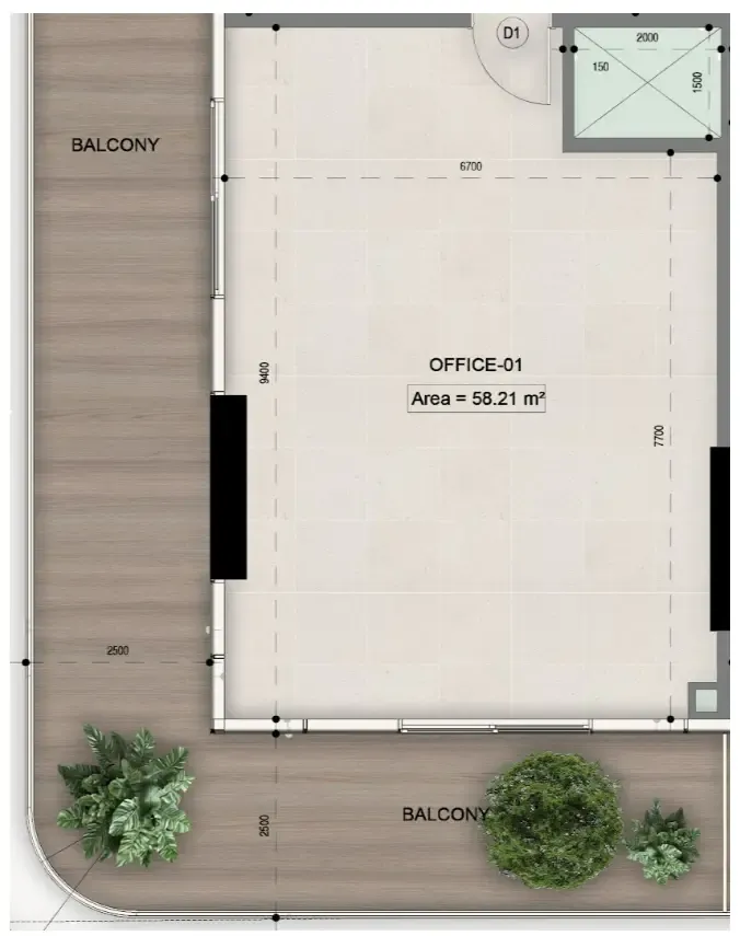  bedroom Office floor plan at Sky Line by Peace Homes