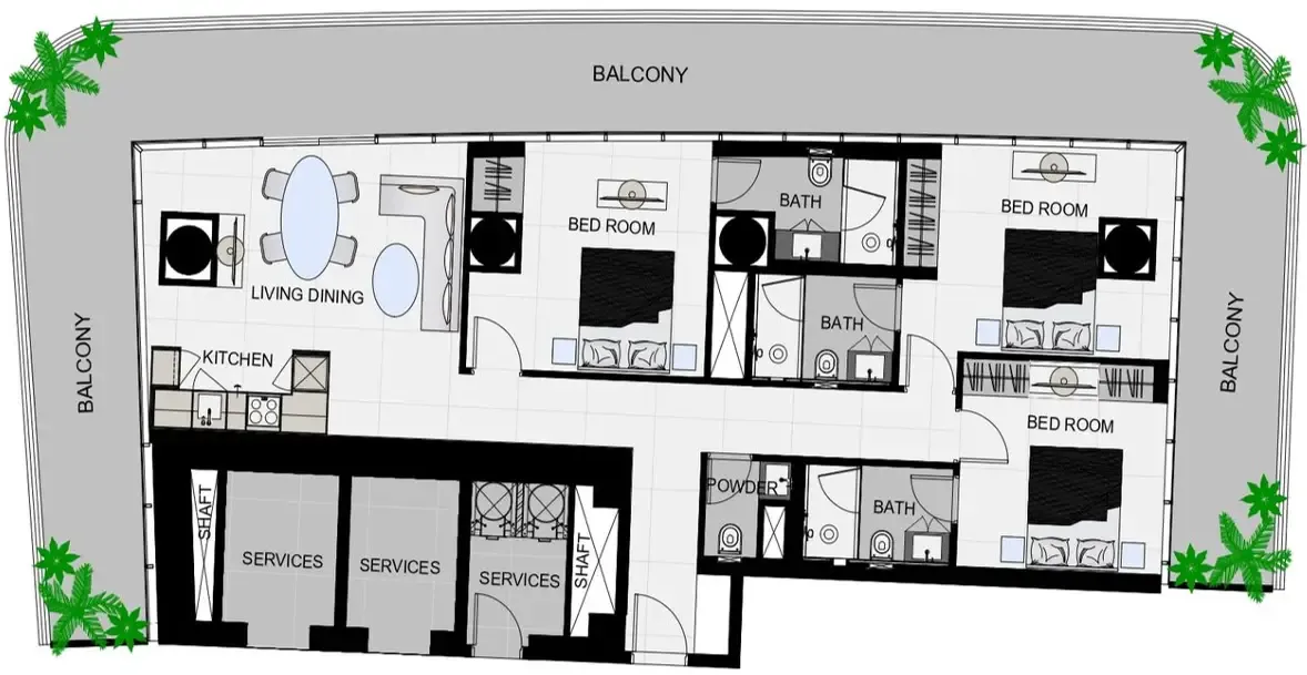 3 bedroom Apartments floor plan at The Community Sports Arena