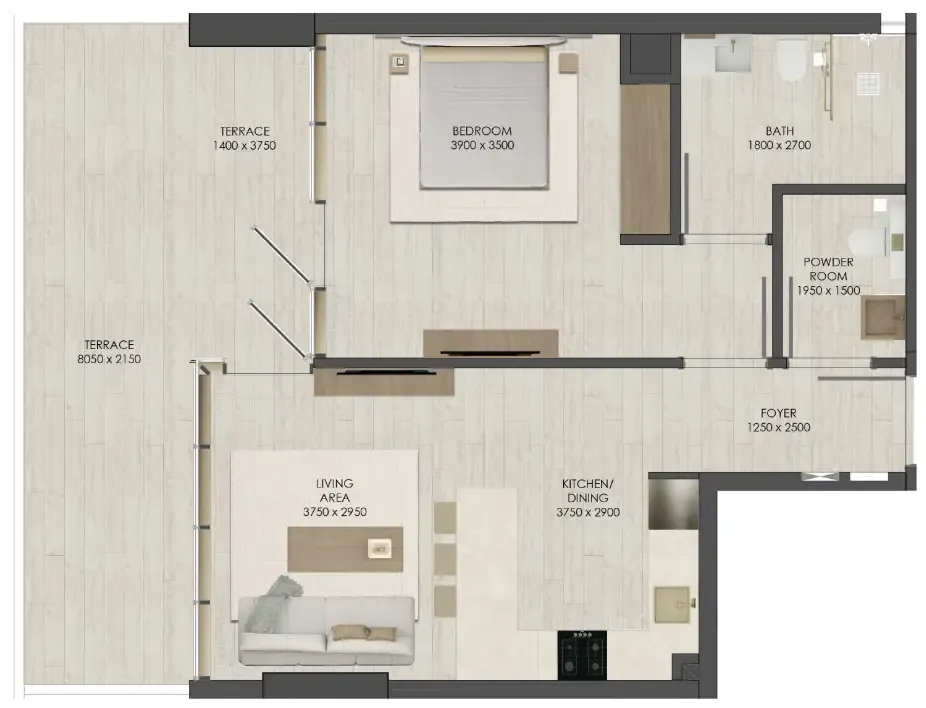 1 bedroom Apartments floor plan at JAD 288