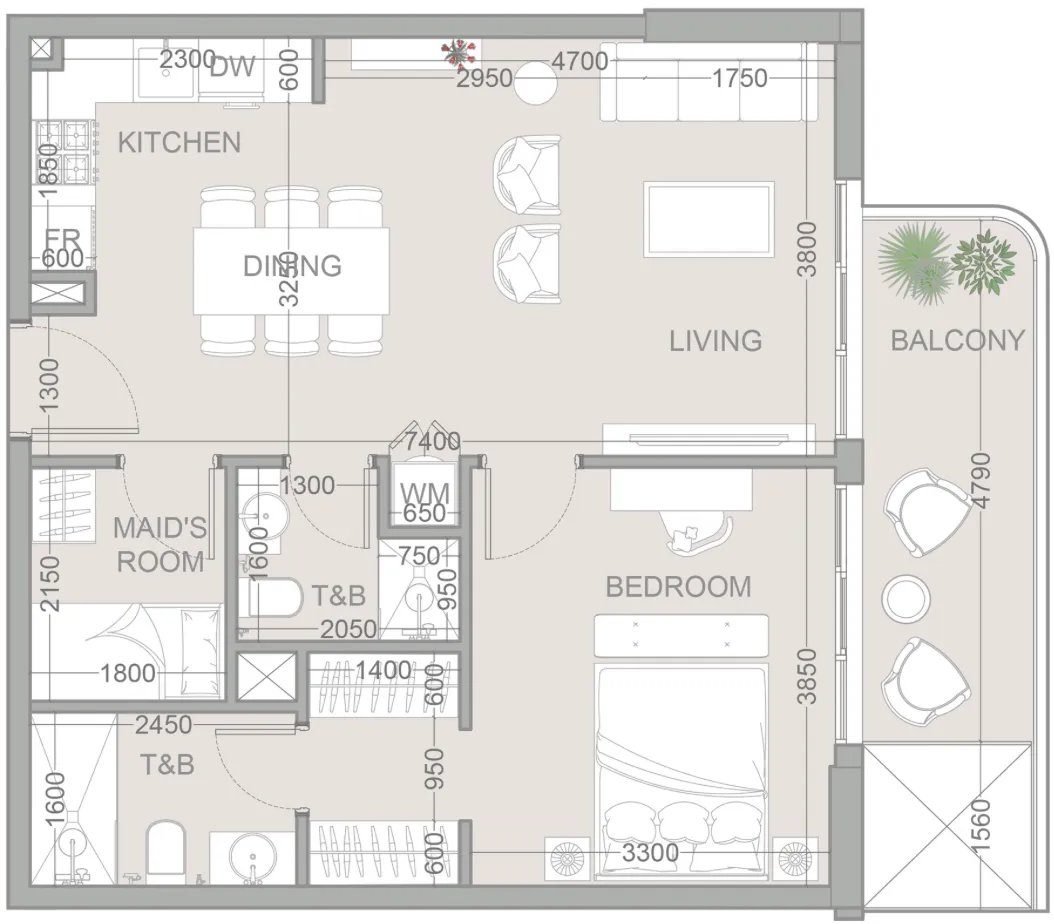1.5 bedroom Apartments floor plan at TETR1S Tower