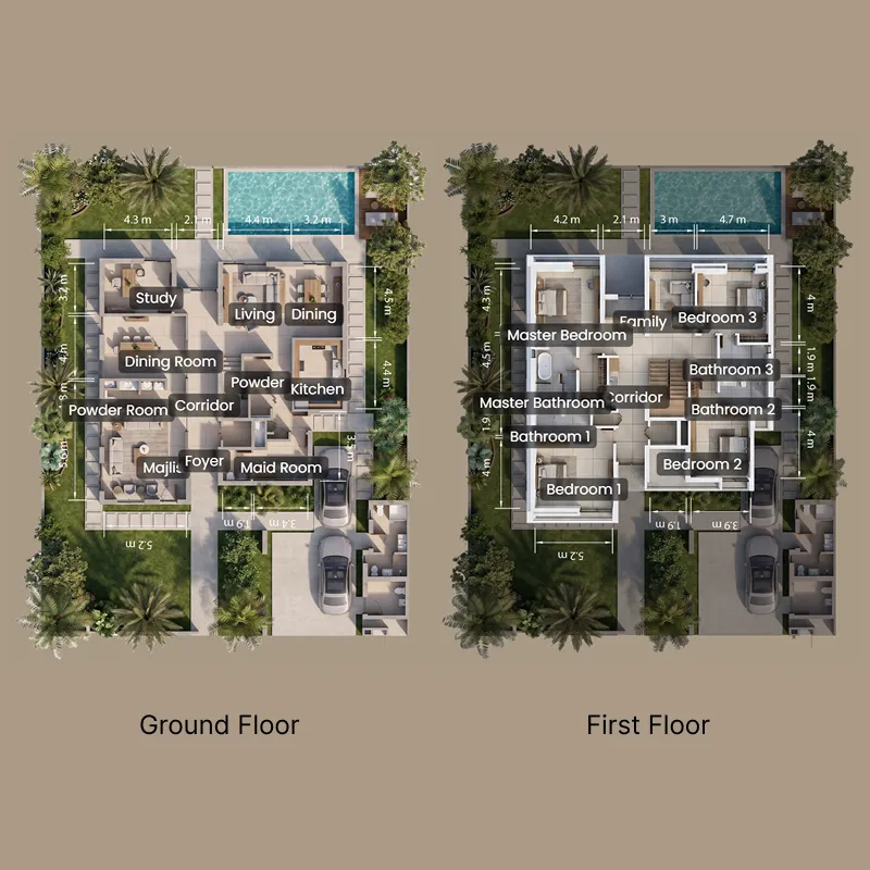 4 bedroom Villa floor plan at Yas Riva Reserve