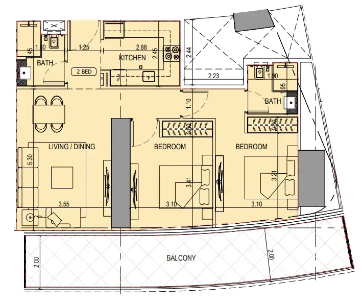 2 bedroom Apartments floor plan at Binghatti Sky Terraces