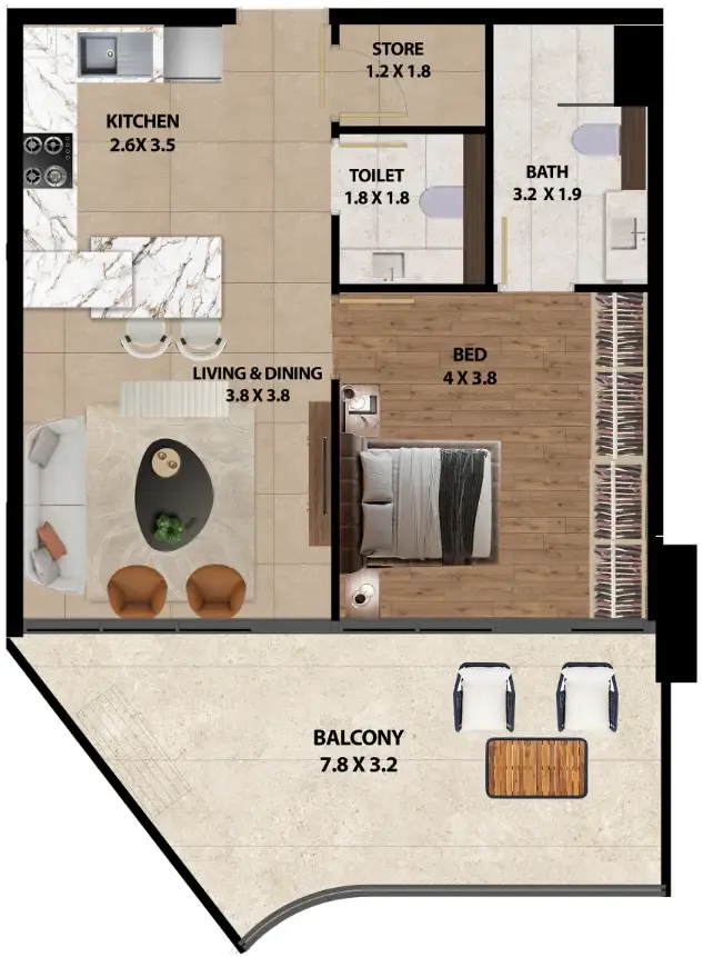 1 bedroom Apartments floor plan at Marquis One