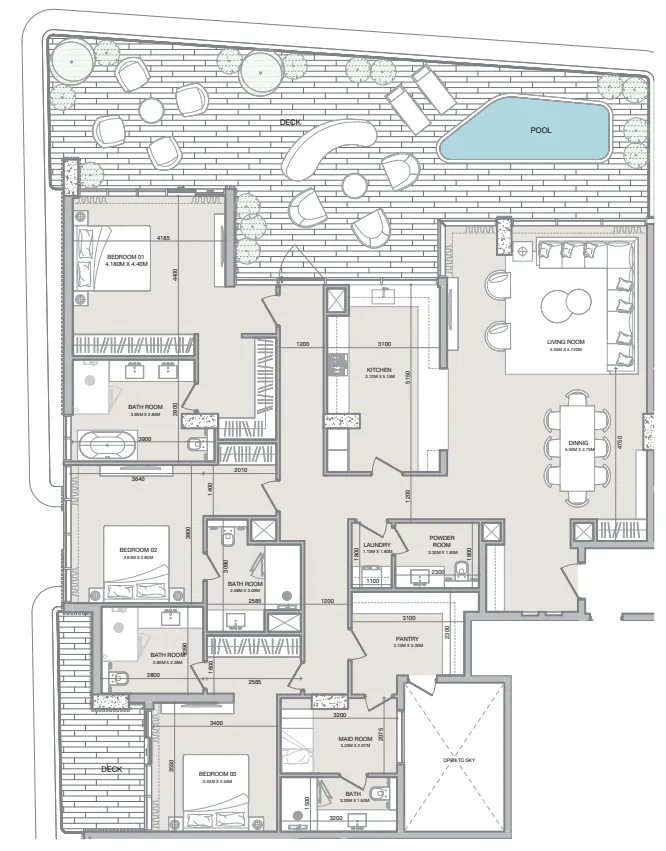3 bedroom Penthouse floor plan at Isolana Residences