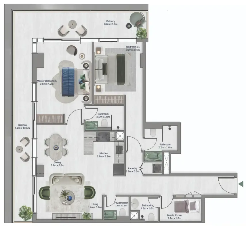 2.5 bedroom apartments floor plan at Oceara Park View Residences Phase 1