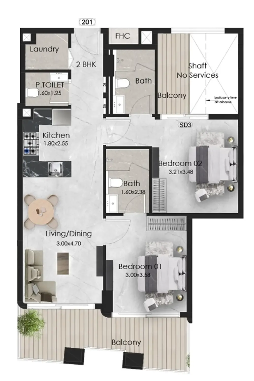 2 bedroom Apartments floor plan at Aristo
