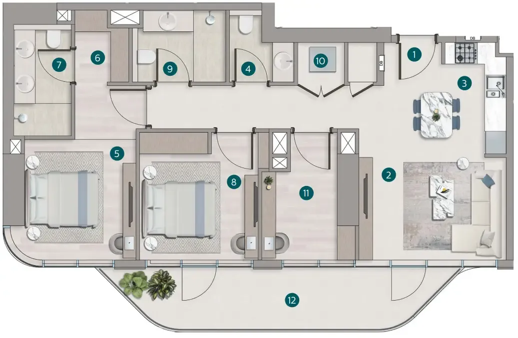 2 bedroom Apartments floor plan at Flora Shore Beachside Residences