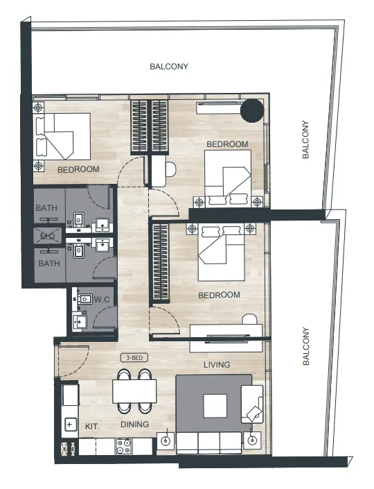 3 bedroom Apartments floor plan at Binghatti Ghost
