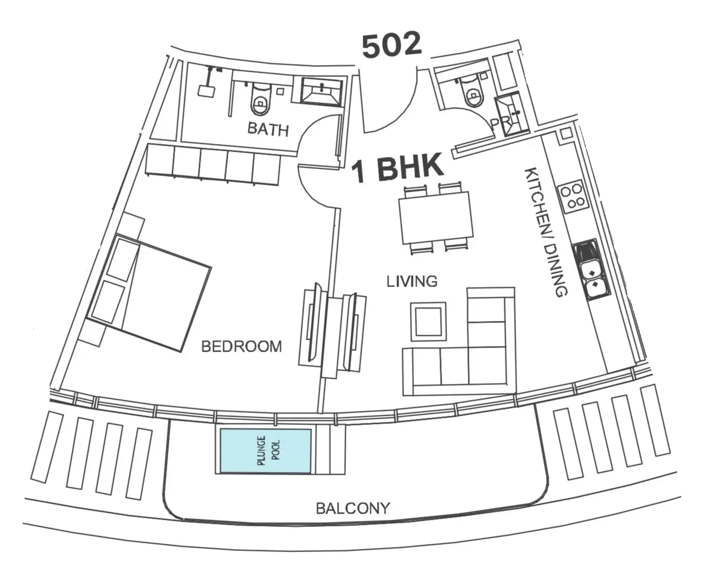 1 bedroom Apartments floor plan at Villa Del Garda