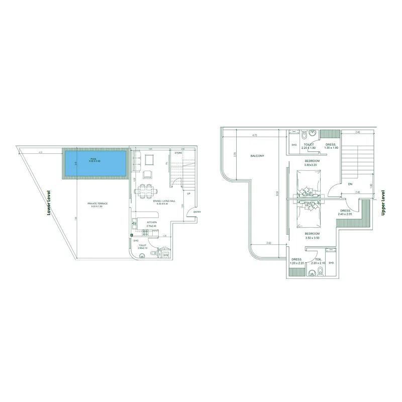 2 bedroom Duplex floor plan at Opalz