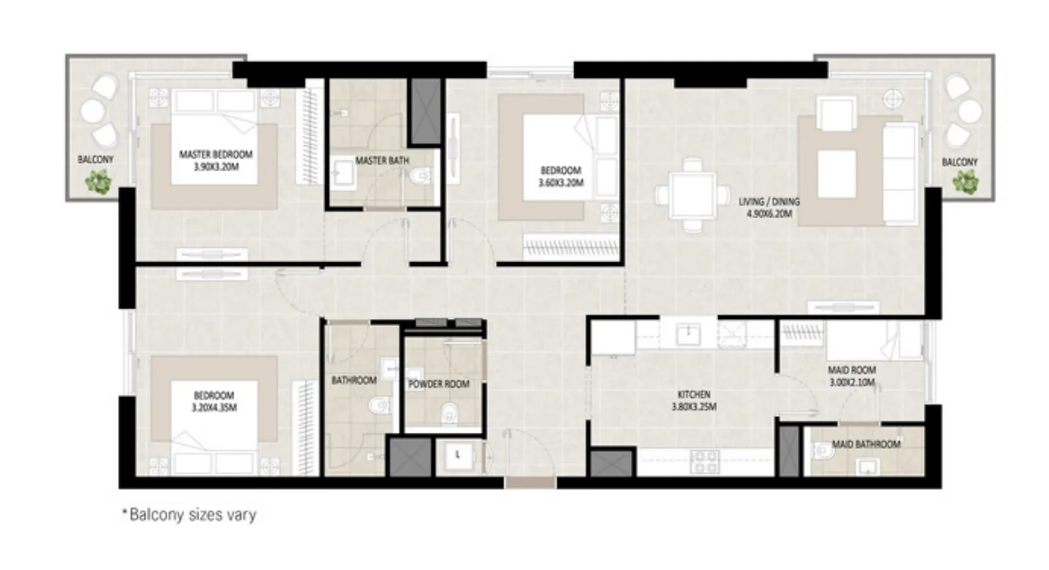 3 bedroom Apartments floor plan at Odessa