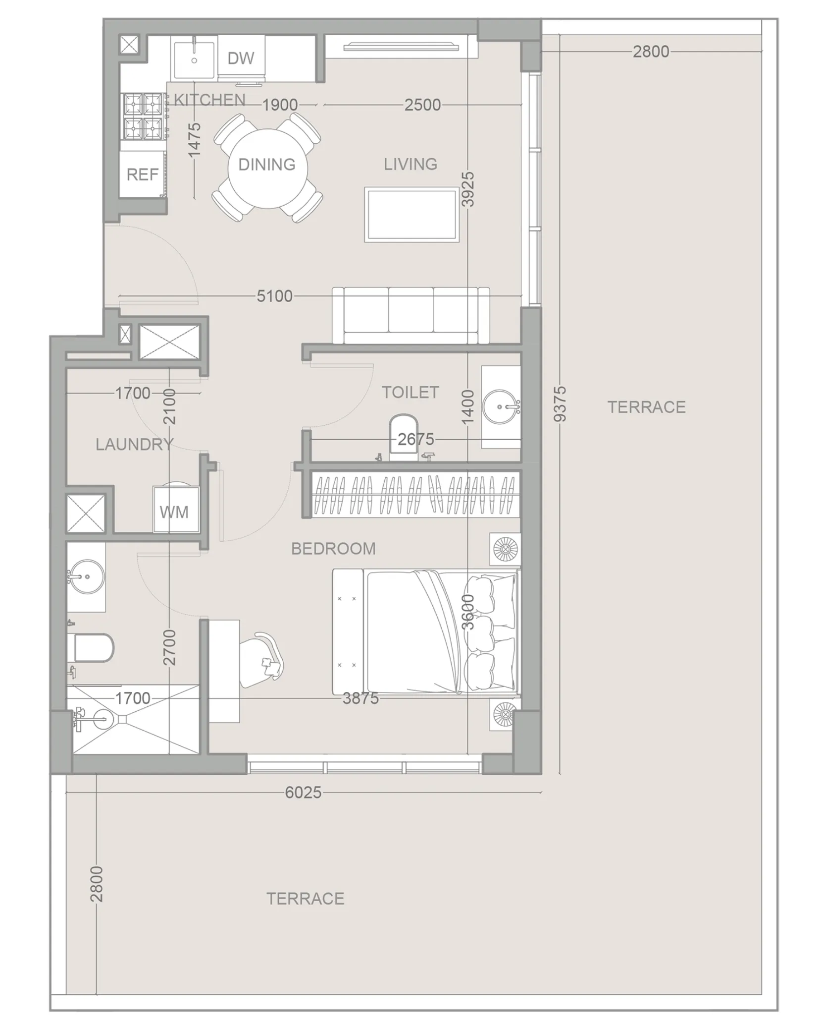 1 bedroom Apartments floor plan at 1WOOD Residence 2