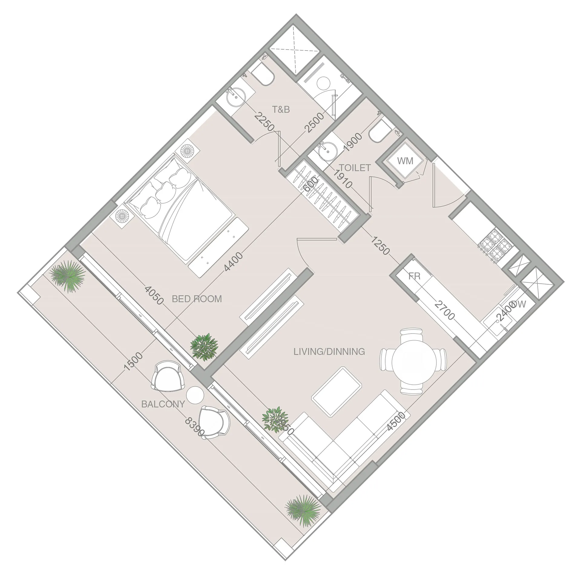 1 bedroom Apartments floor plan at VERDAN1A 4