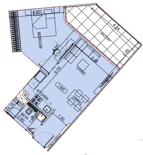 1 bedroom Apartments floor plan at Binghatti Elite