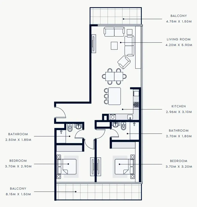 2 bedroom Apartments floor plan at Riviera Rêve