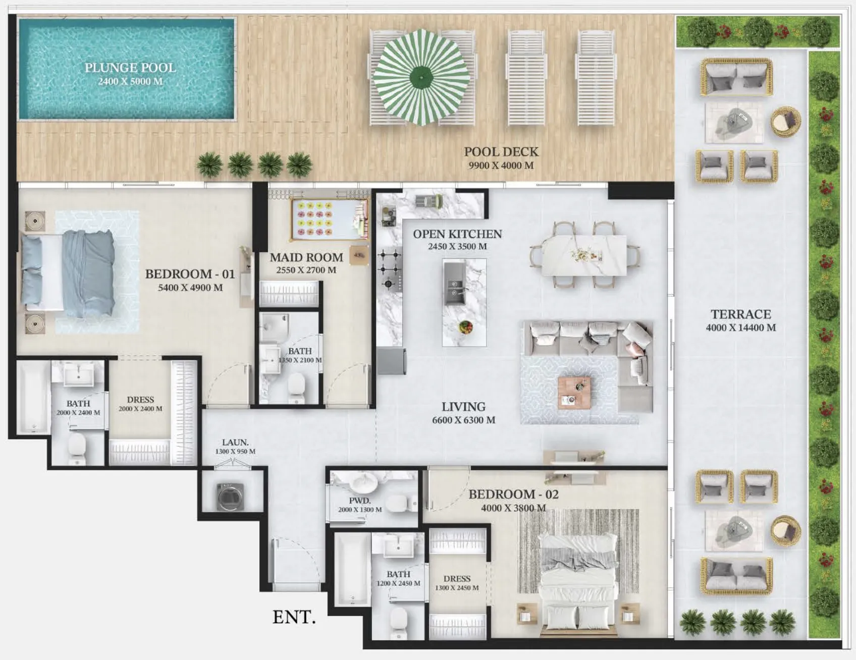 2.5 bedroom Apartments floor plan at Wellington Ocean