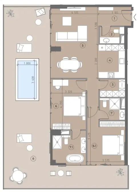 2.5 bedroom Apartments floor plan at House of WELL
