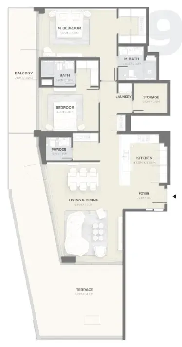 2 bedroom Apartments floor plan at Tonino Lamborghini Residences