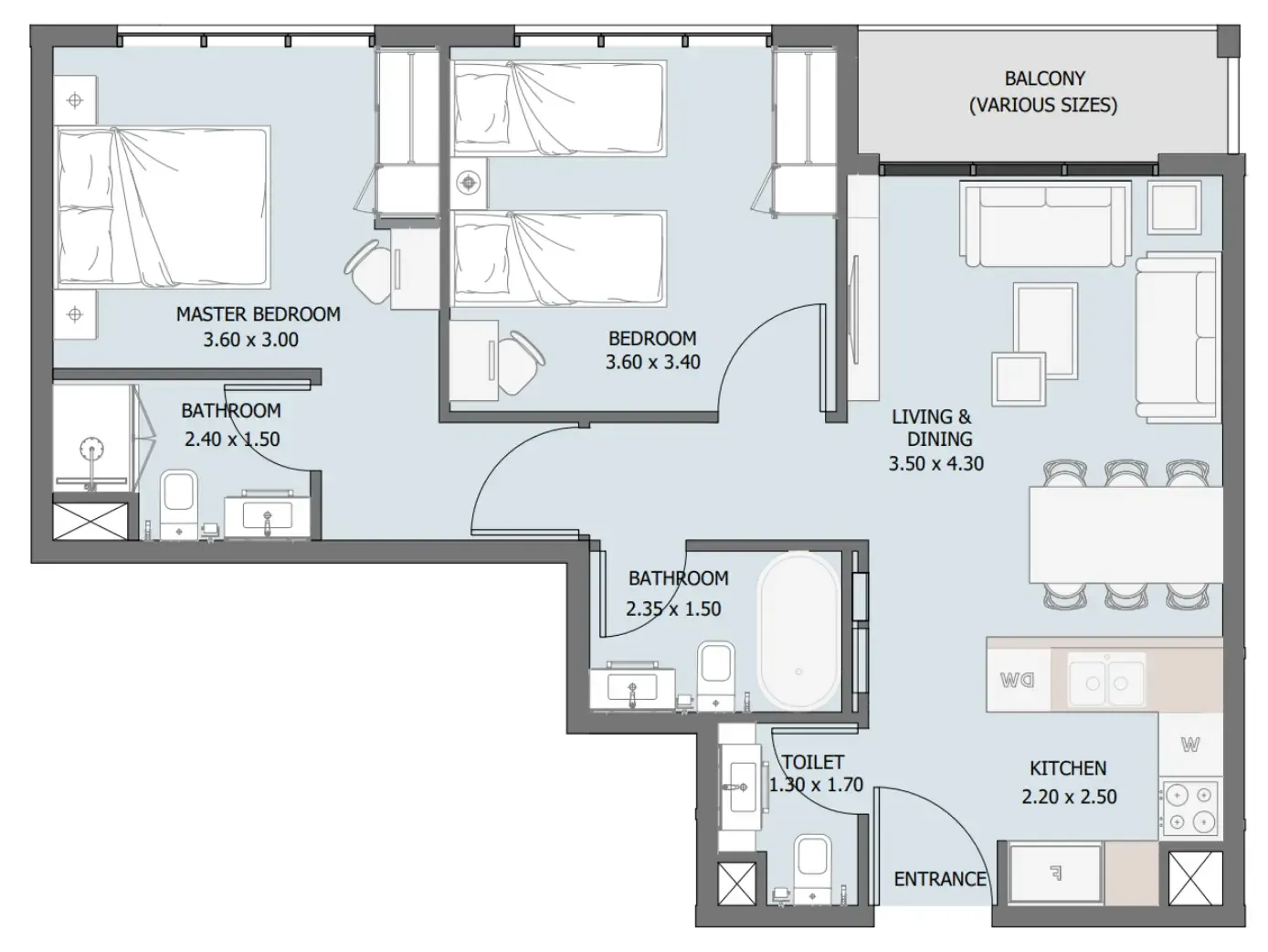 2 bedroom Apartments floor plan at Verdana III