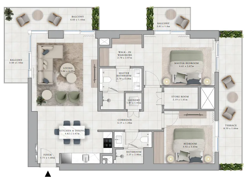 2 bedroom Apartments floor plan at Club Place