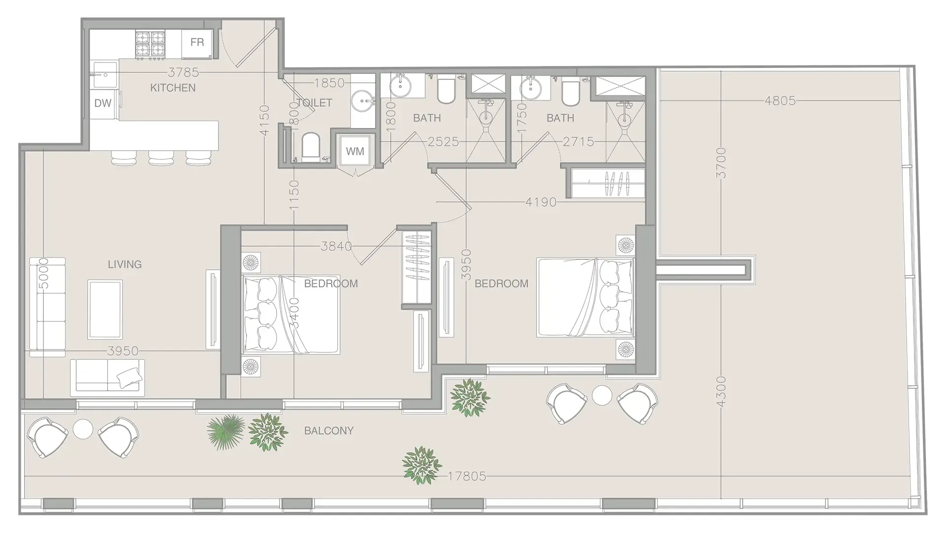 2 bedroom Apartments floor plan at ELAR1S Rise