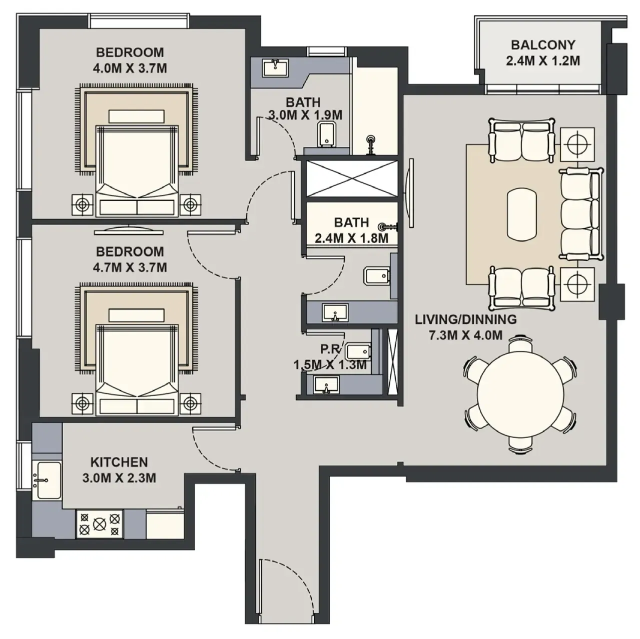 2 bedroom Apartments floor plan at Exotica by Al Marina