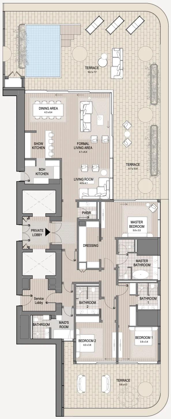 3.5 bedroom Apartments floor plan at Vela Viento