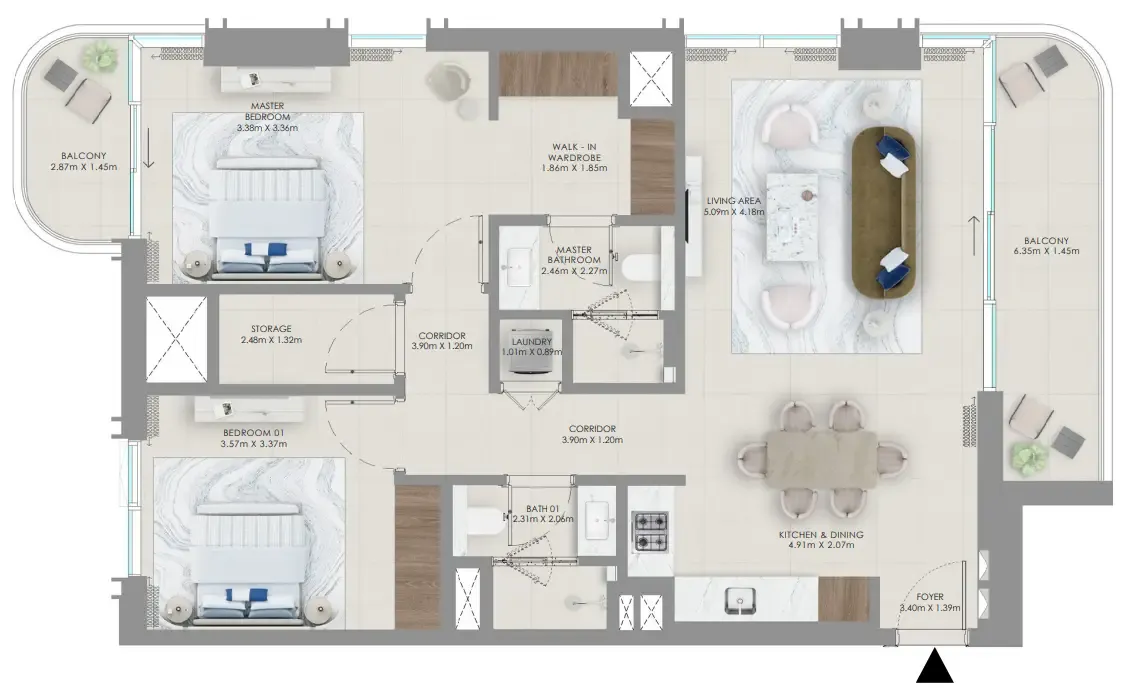 2 bedroom Apartments floor plan at Baystar by Vida