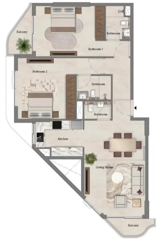 2 bedroom Apartments floor plan at Mirari Lagoon by Zoya