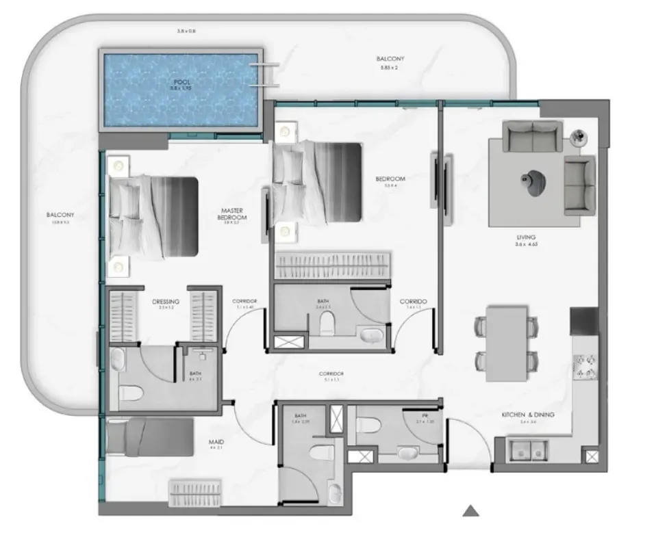 2 bedroom Apartments floor plan at Samana Ocean Bay