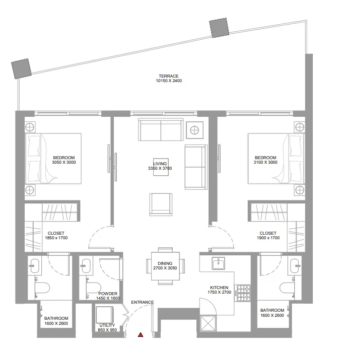 2 bedroom Apartments floor plan at Bayside Marina Residences