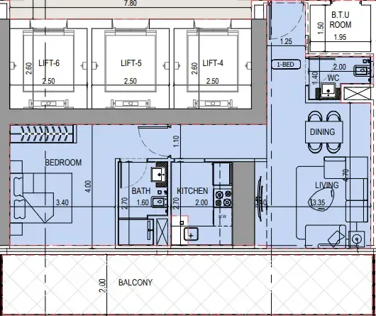 1 bedroom Apartments floor plan at Binghatti Sky Terraces