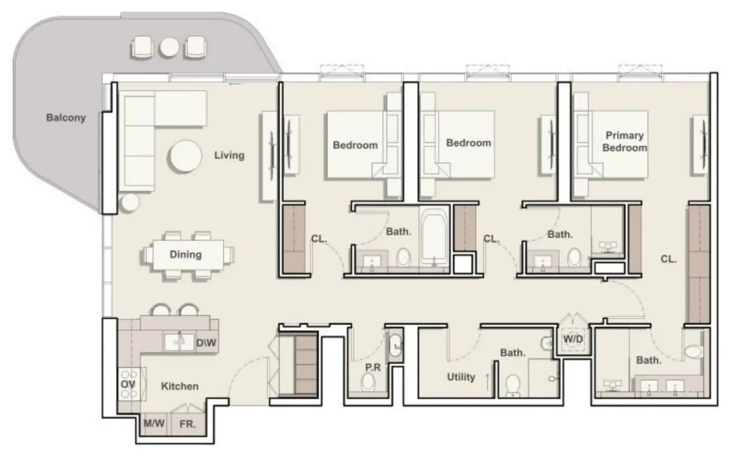 3 bedroom Apartments floor plan at Portside Square