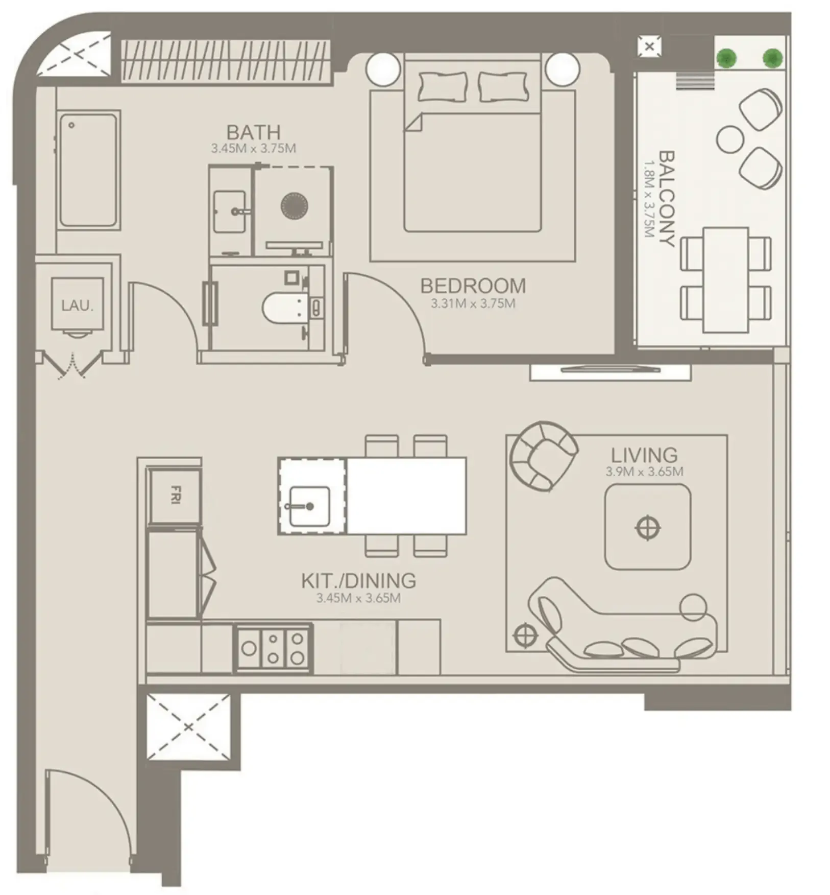 1 bedroom Apartments floor plan at Golf Grove by Regent