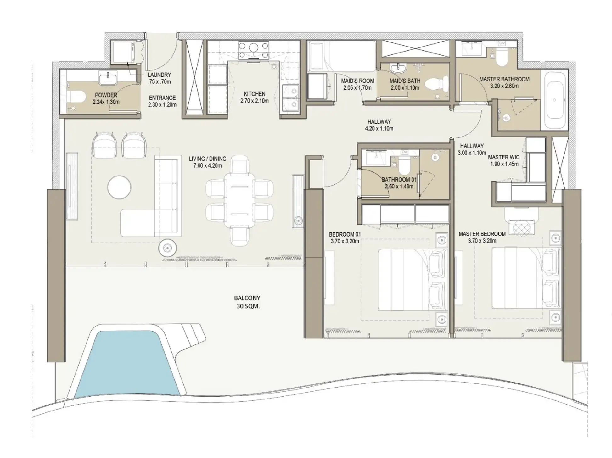 2 bedroom Apartments floor plan at Laguna Residence