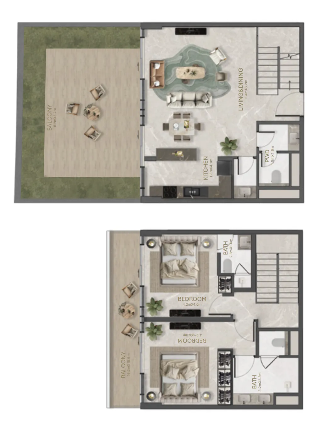 2 bedroom Apartments floor plan at La Perla by BNW Developments