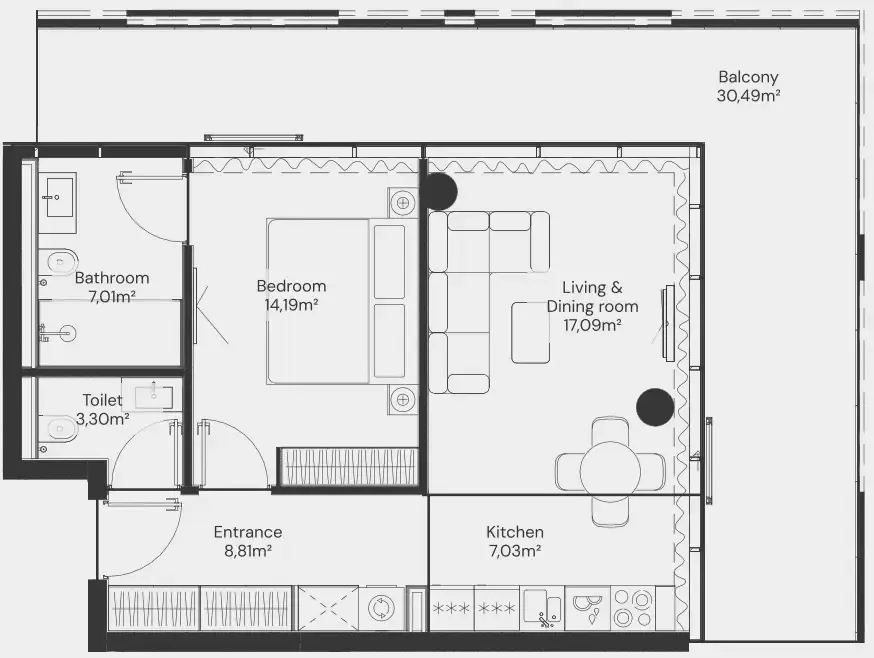 1 bedroom Apartments floor plan at John Richmond District