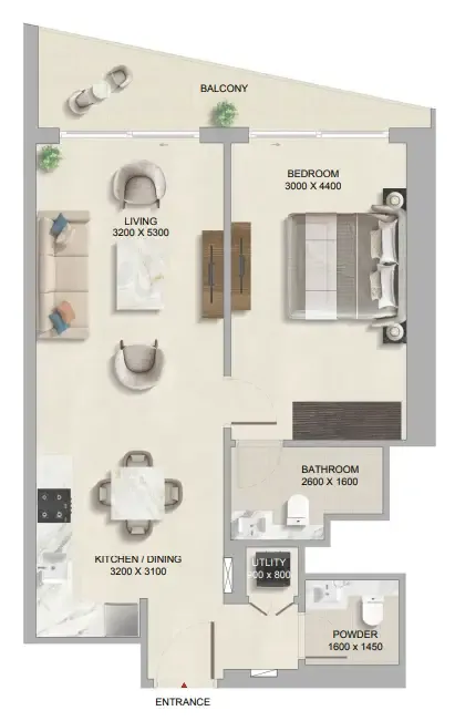 1 bedroom Apartments floor plan at The Tranquil at Sobha Central