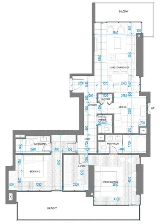 2 bedroom Apartments floor plan at Anwa Aria
