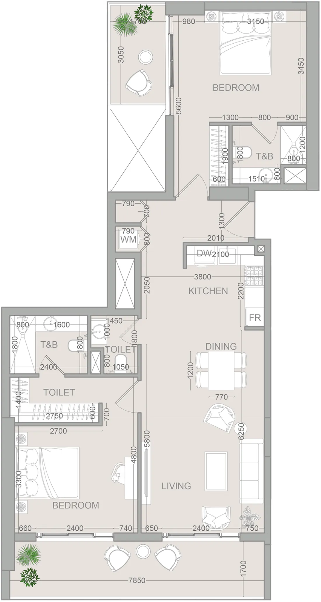 2 bedroom Apartments floor plan at VERDAN1A 2
