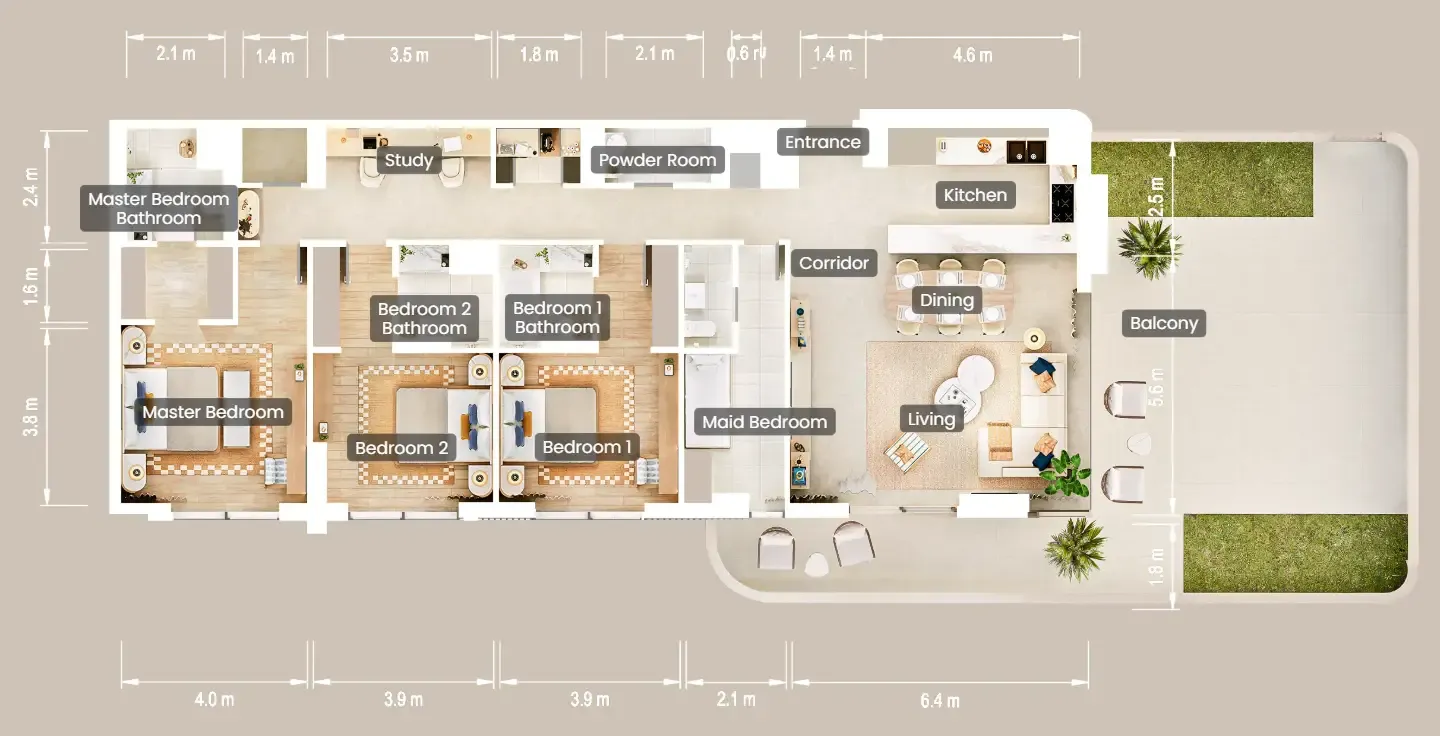3.5 bedroom Apartments floor plan at The Beach House Fahid