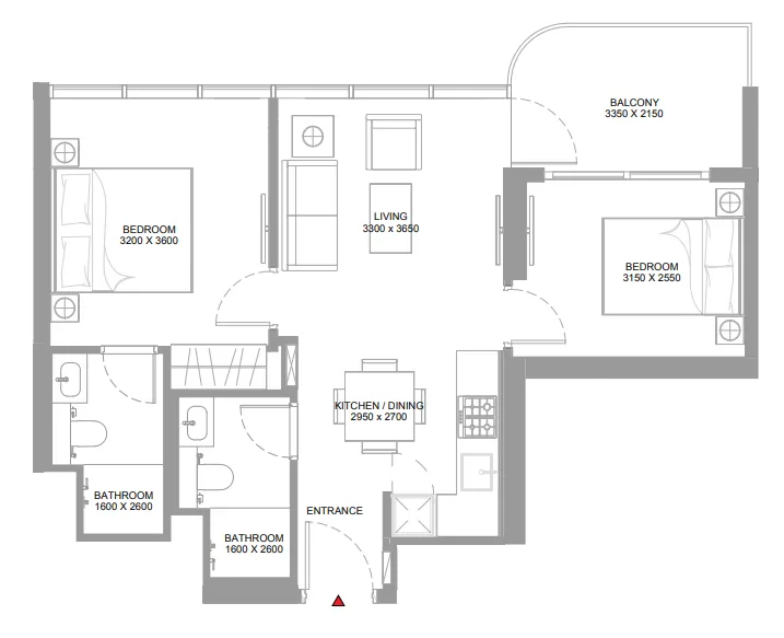 2 bedroom Apartments floor plan at Pierside Marina Residences