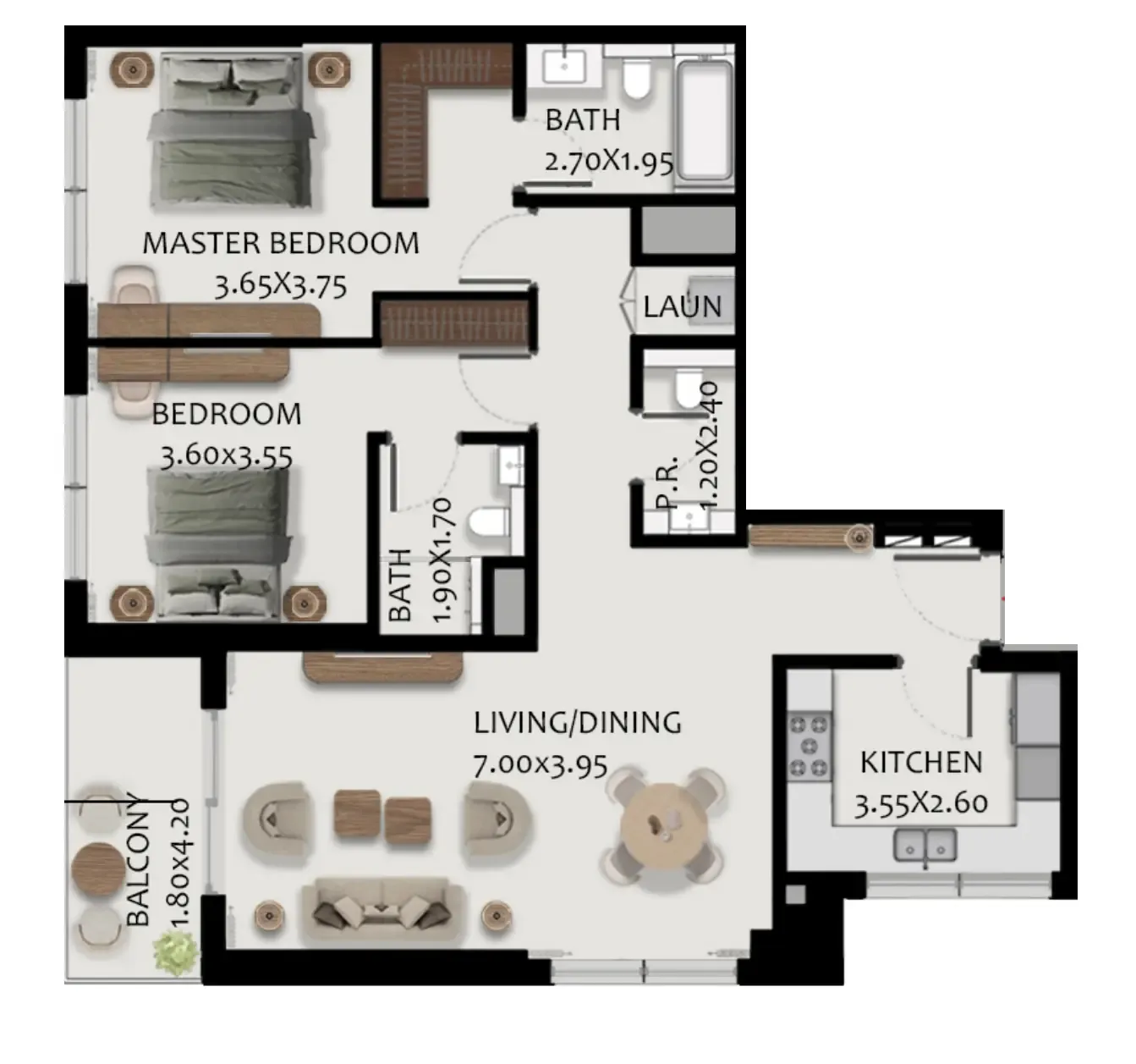 2 bedroom Apartments floor plan at Boulevard Park at Wasl Gate