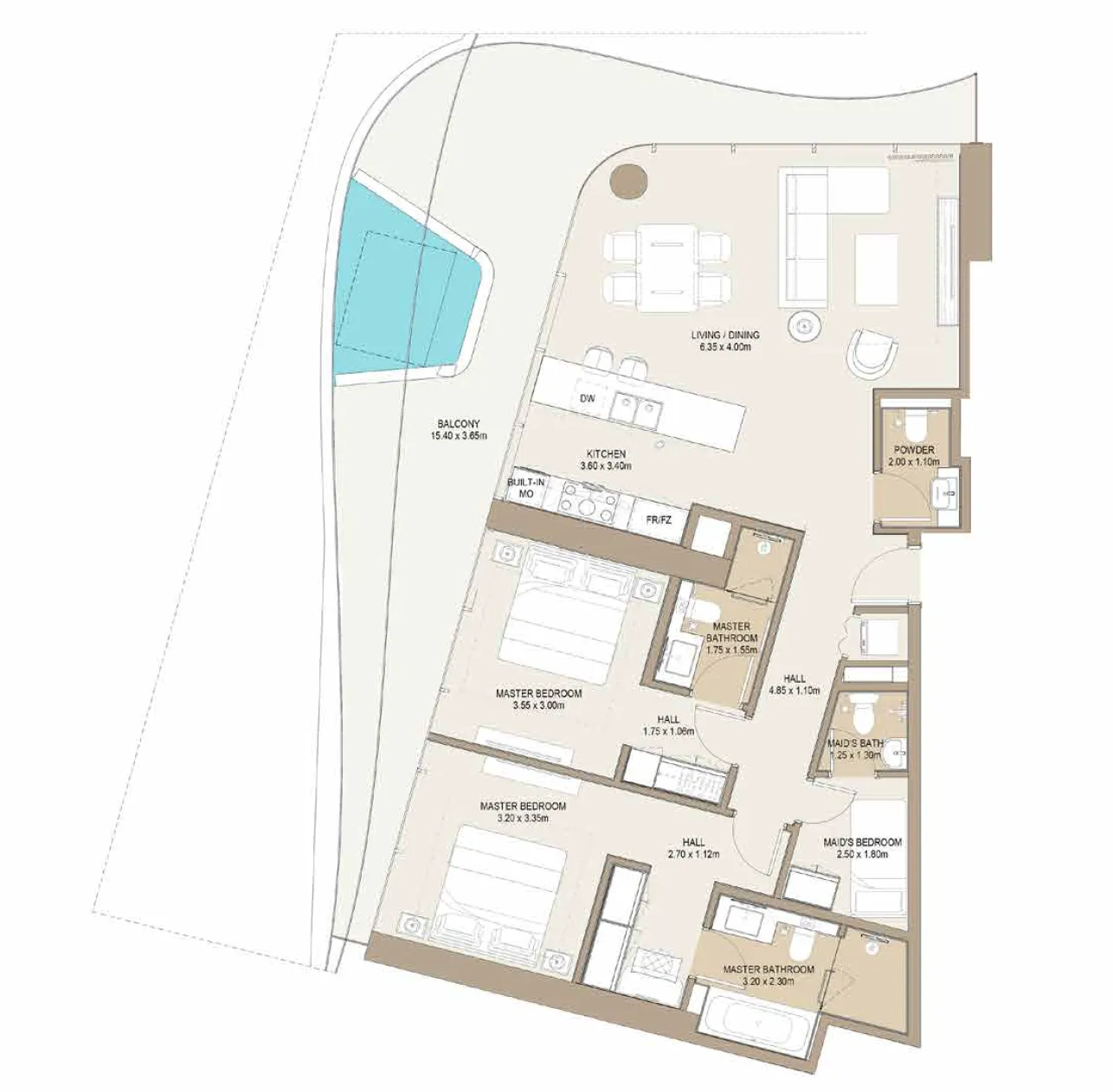 2 bedroom Apartments floor plan at Laguna Residence