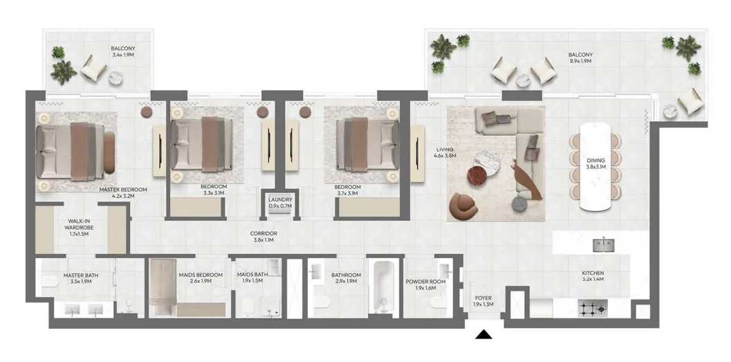 3 bedroom Apartments floor plan at Golf Point