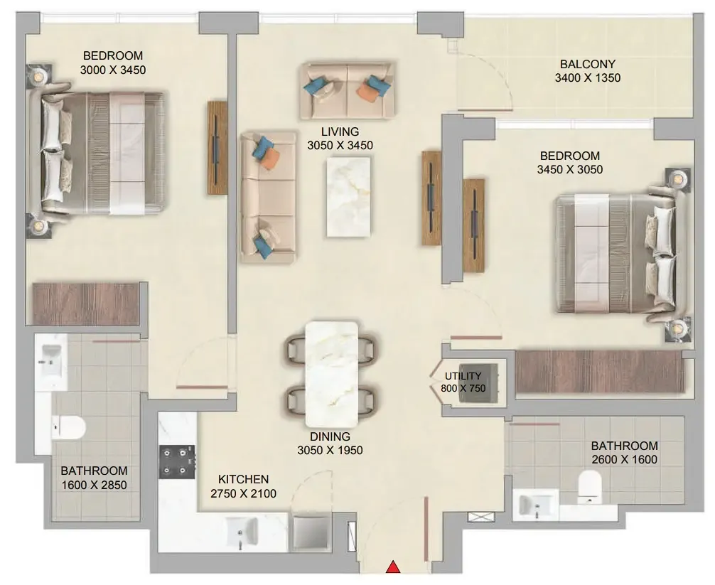 2 bedroom Apartments floor plan at The Woods at Sobha Sanctuary